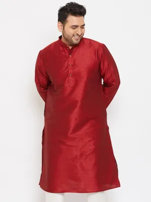 Jashvi Men's Plus Size Maroon Silk Blend Kurta