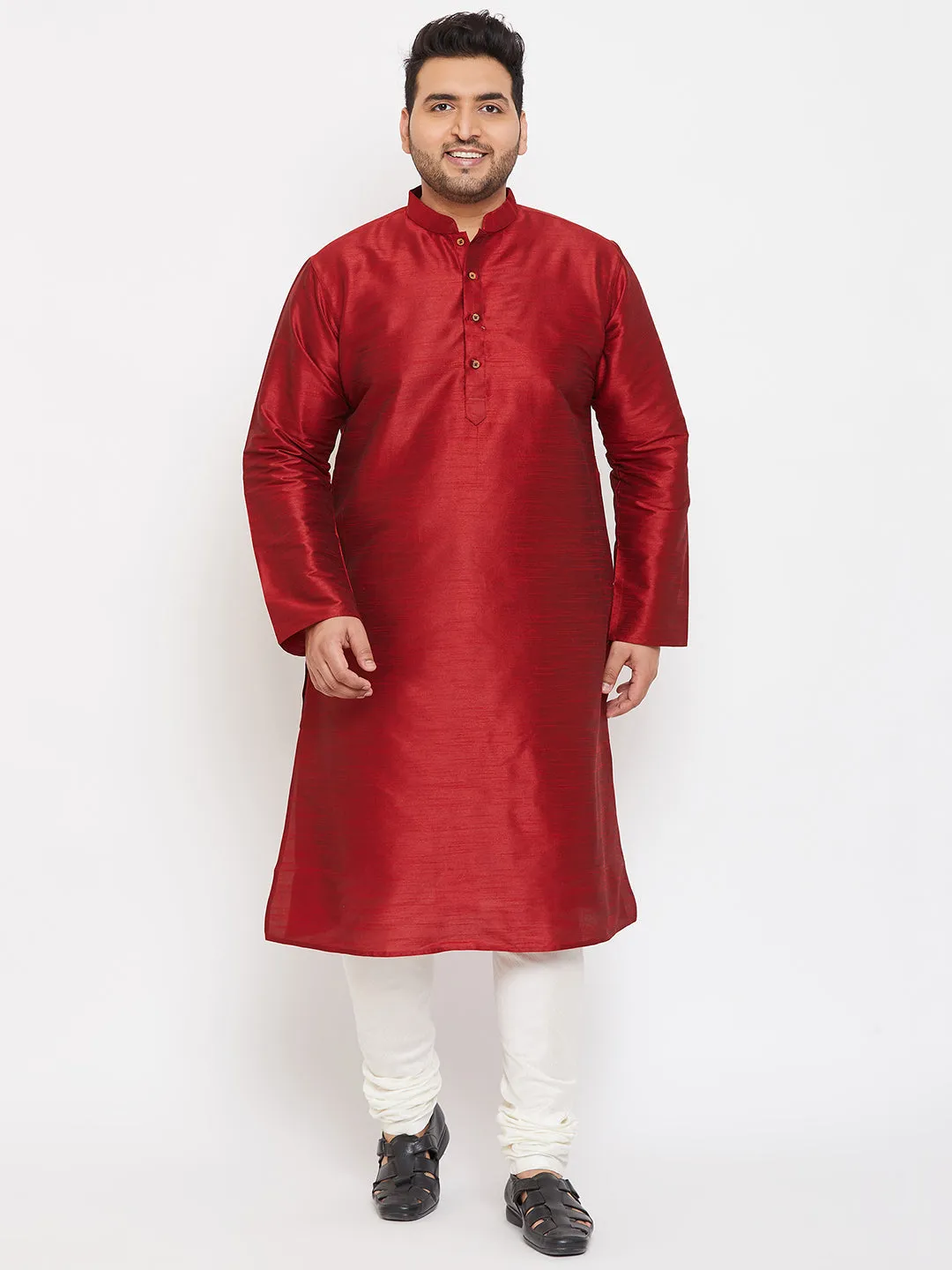 Jashvi Men's Plus Size Maroon Silk Blend Kurta