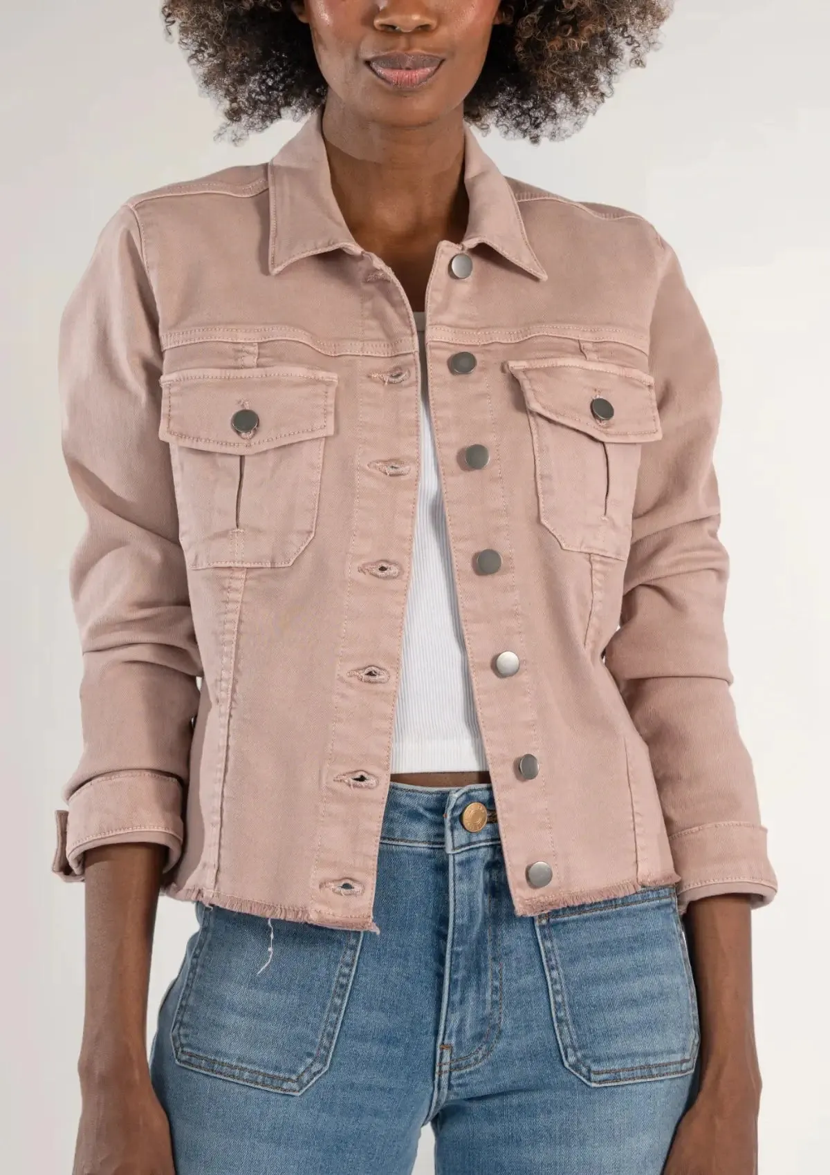 Kara Denim Jacket with Fray - Blush