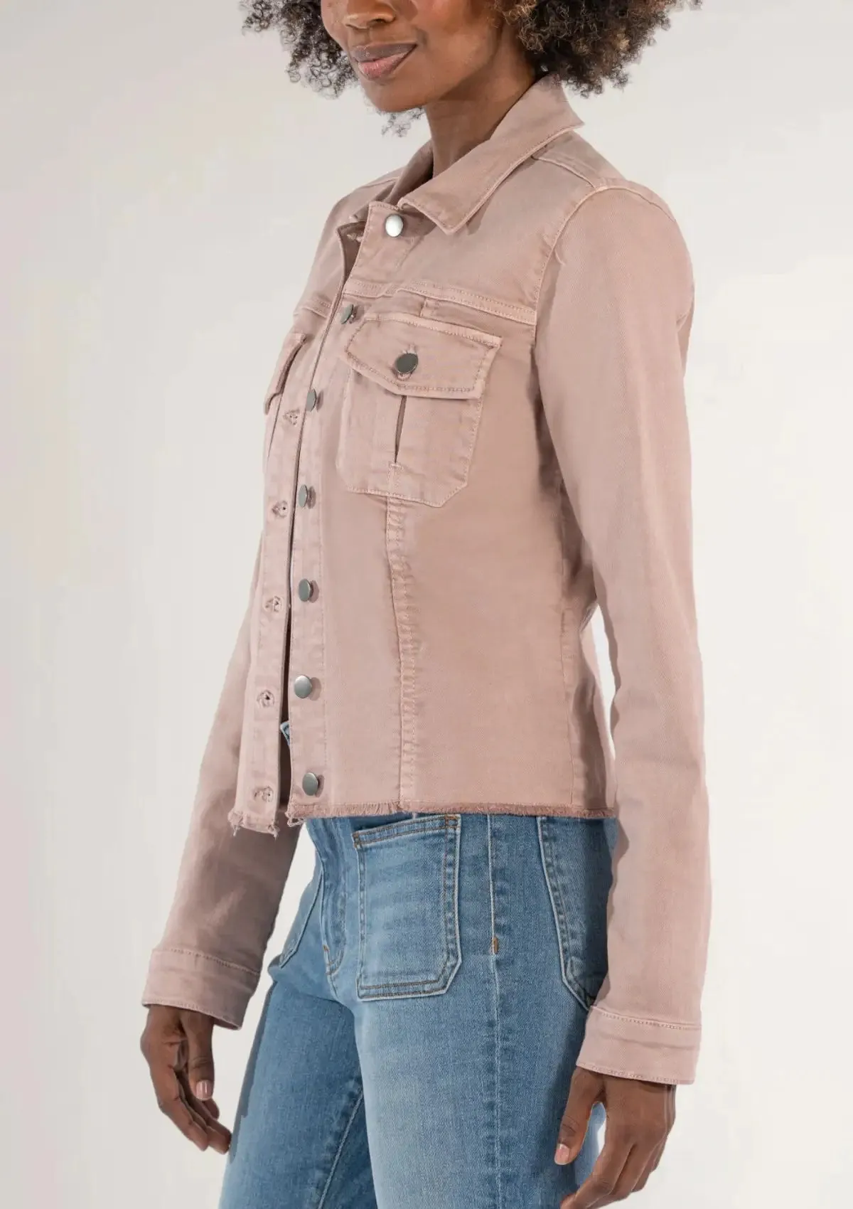 Kara Denim Jacket with Fray - Blush