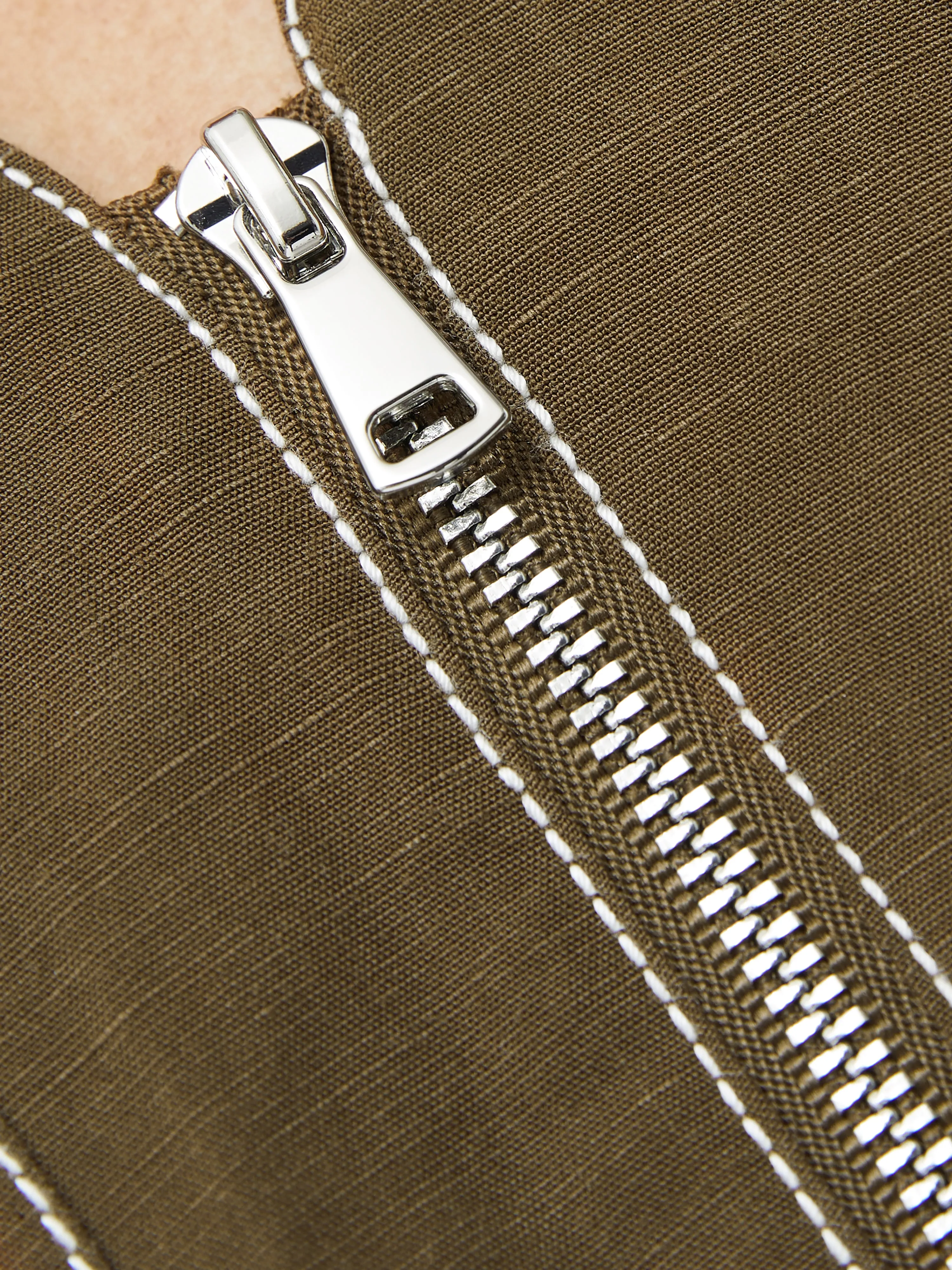 Linen Lyocell Stitched Dress | Dark Khaki