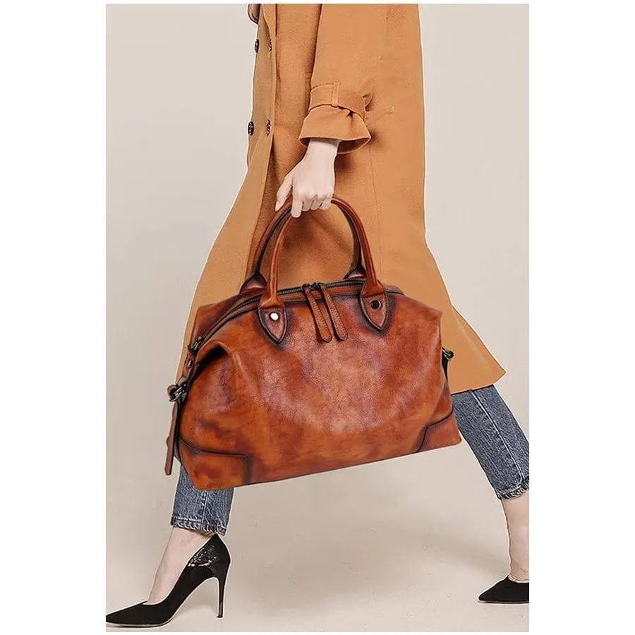 Luxury Cow Leather Retro Patterned Casual Tote
