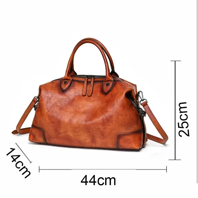 Luxury Cow Leather Retro Patterned Casual Tote