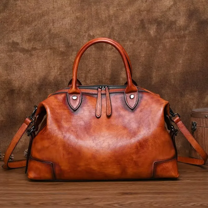 Luxury Cow Leather Retro Patterned Casual Tote