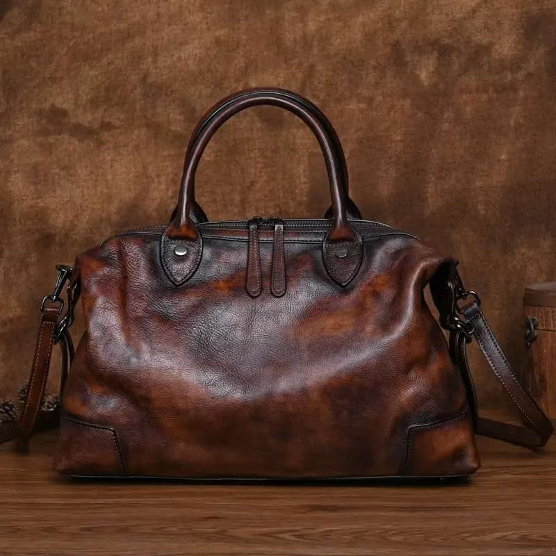 Luxury Cow Leather Retro Patterned Casual Tote