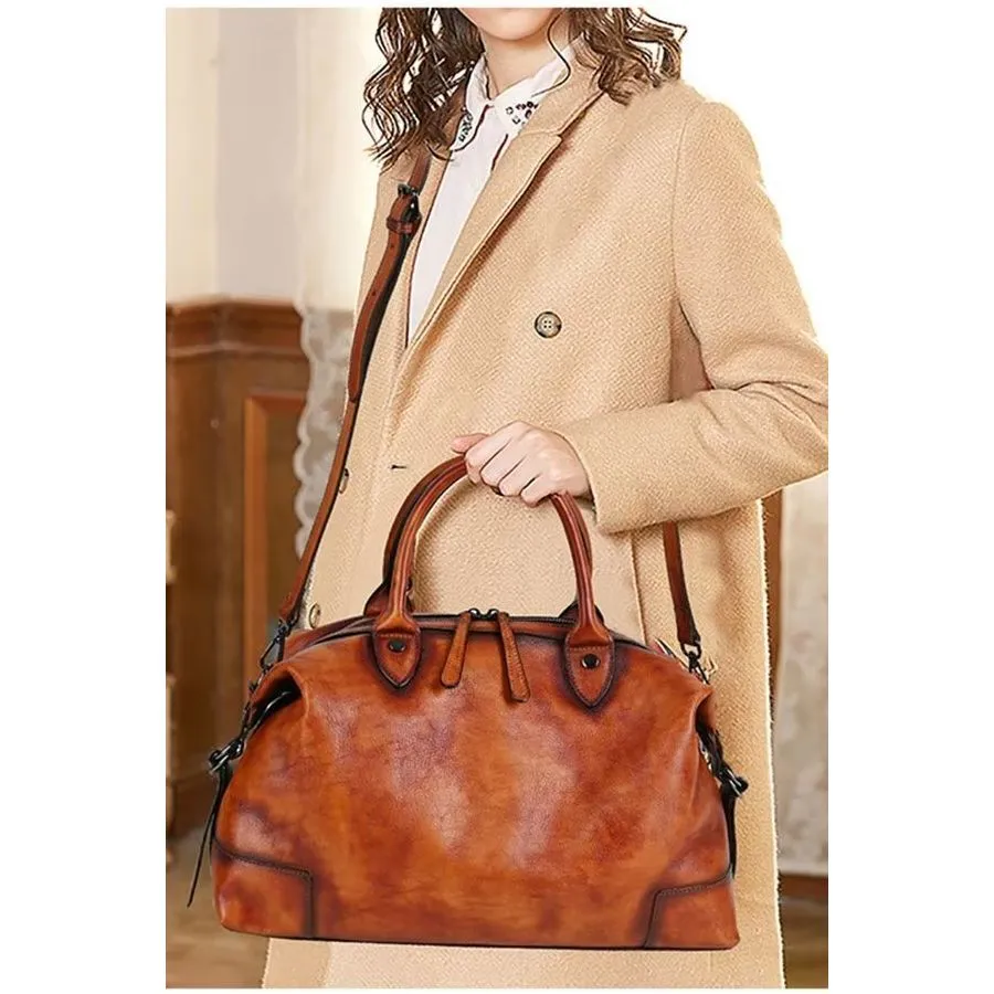 Luxury Cow Leather Retro Patterned Casual Tote