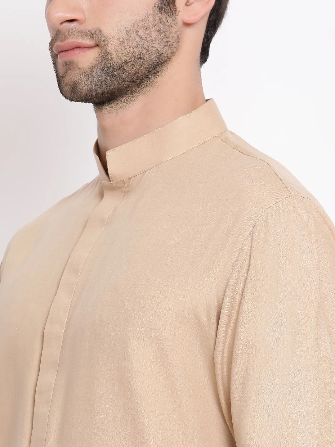 Men's Beige Cotton Blend Kurta - Vastramay