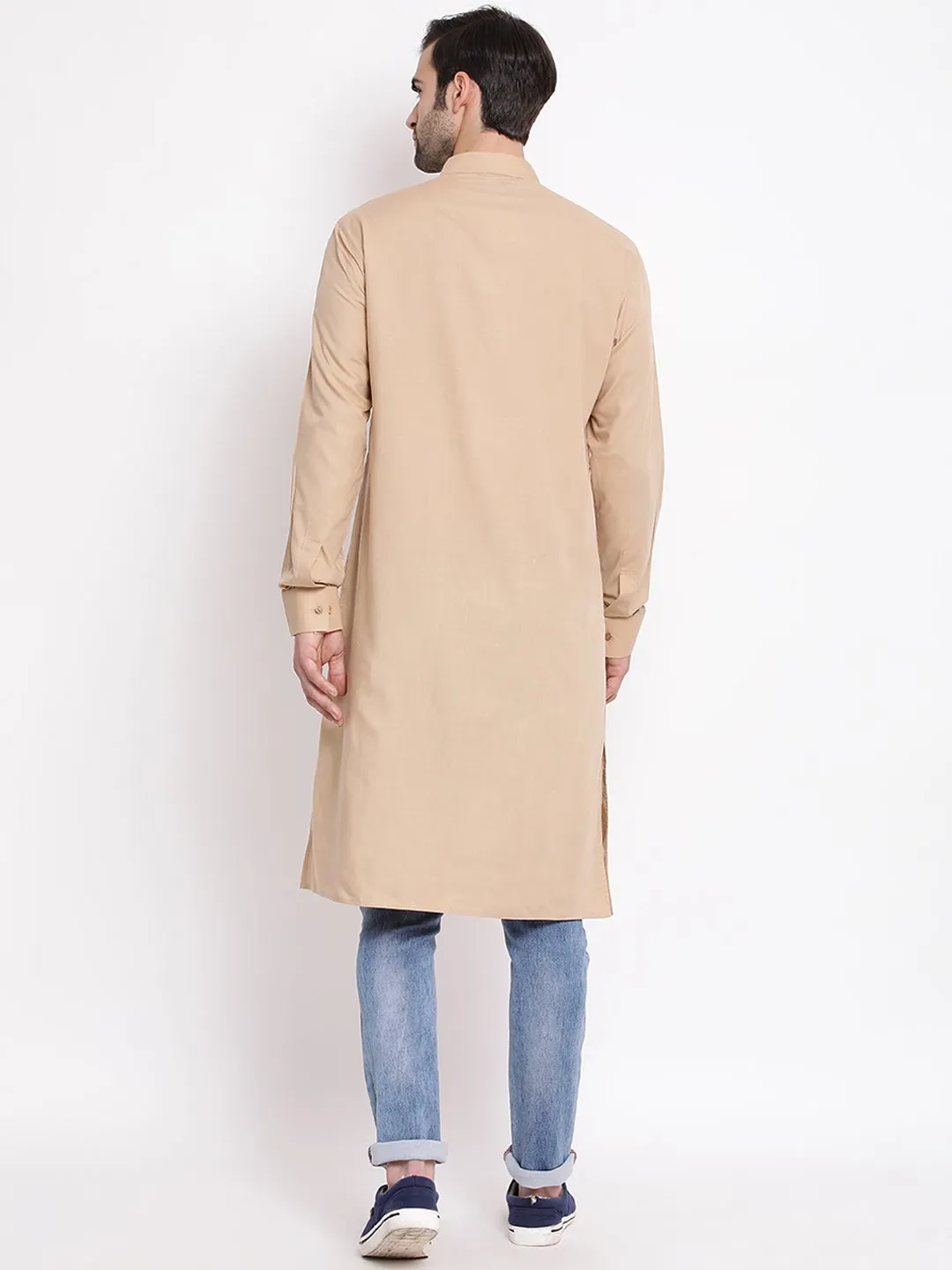 Men's Beige Cotton Blend Kurta - Vastramay