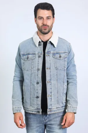 Mens Sherpa Lined Denim Jacket - Tint Blue
