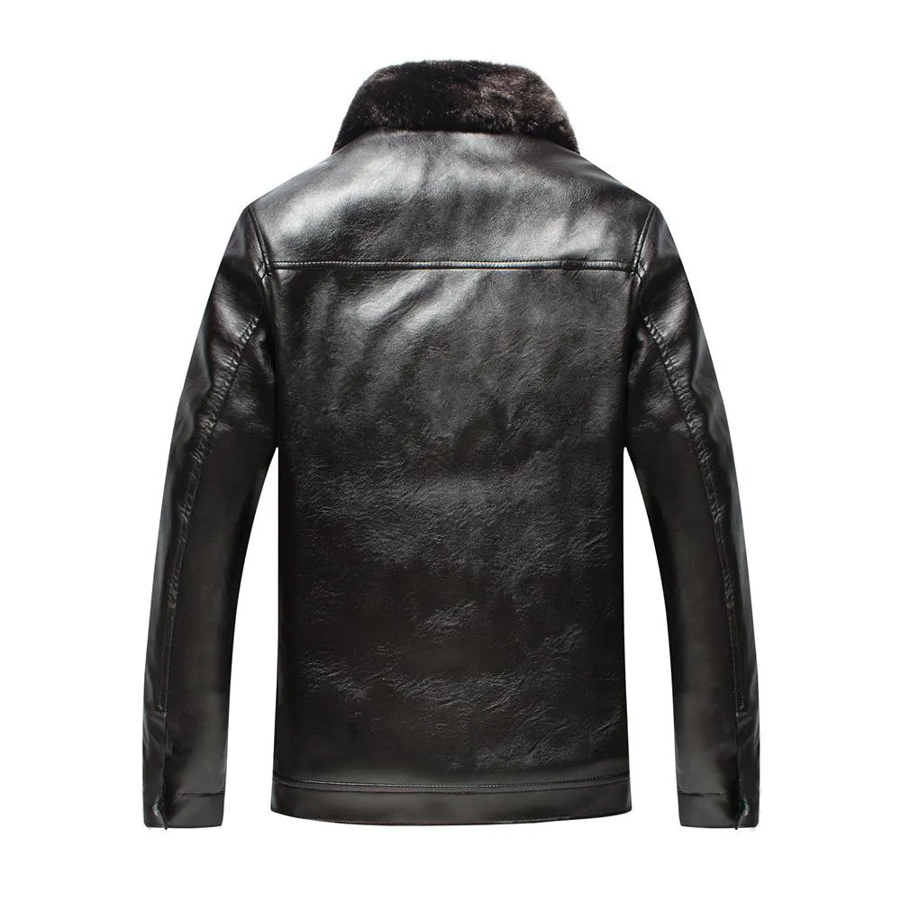 Men's Warm Winter Leather Jacket With Fur Collar