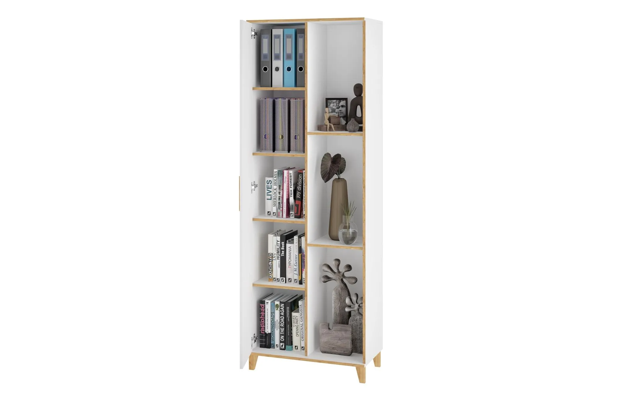 Minetta 8-Shelf Mid-Century China Storage Closet in White