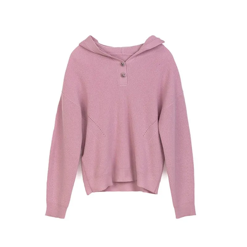 Pink Long Sleeve Wool Hoodie Sweater