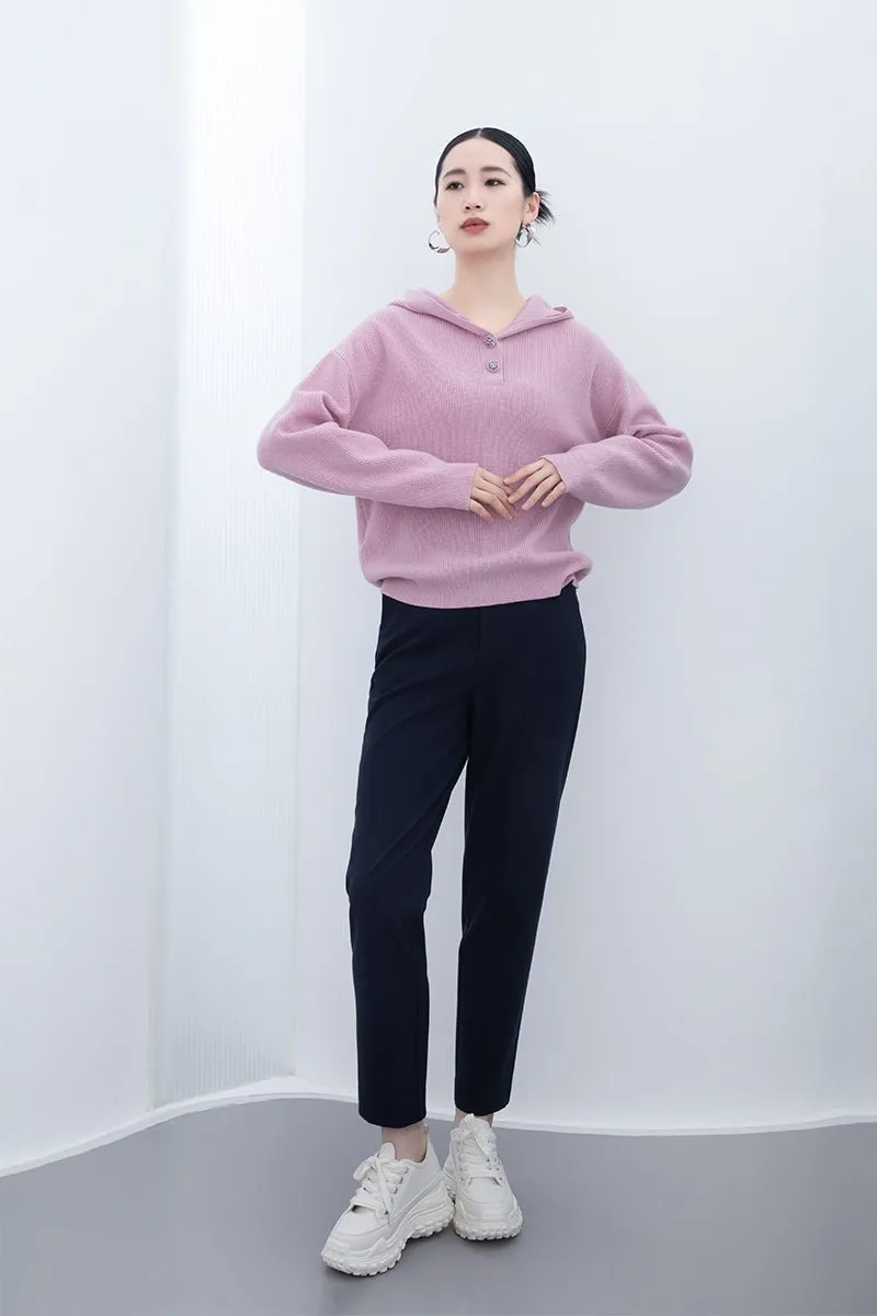 Pink Long Sleeve Wool Hoodie Sweater