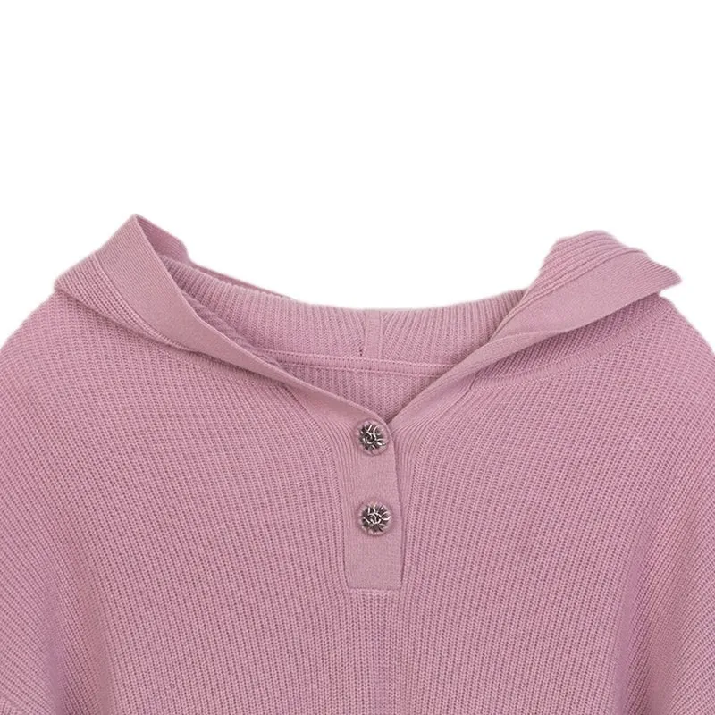 Pink Long Sleeve Wool Hoodie Sweater