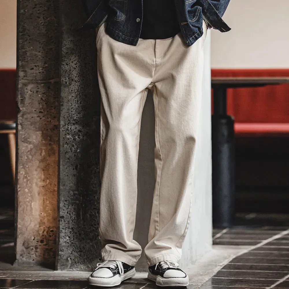 Retro Off-white 100% Cotton Jeans Cleanfit Loose Straight Denim Pants