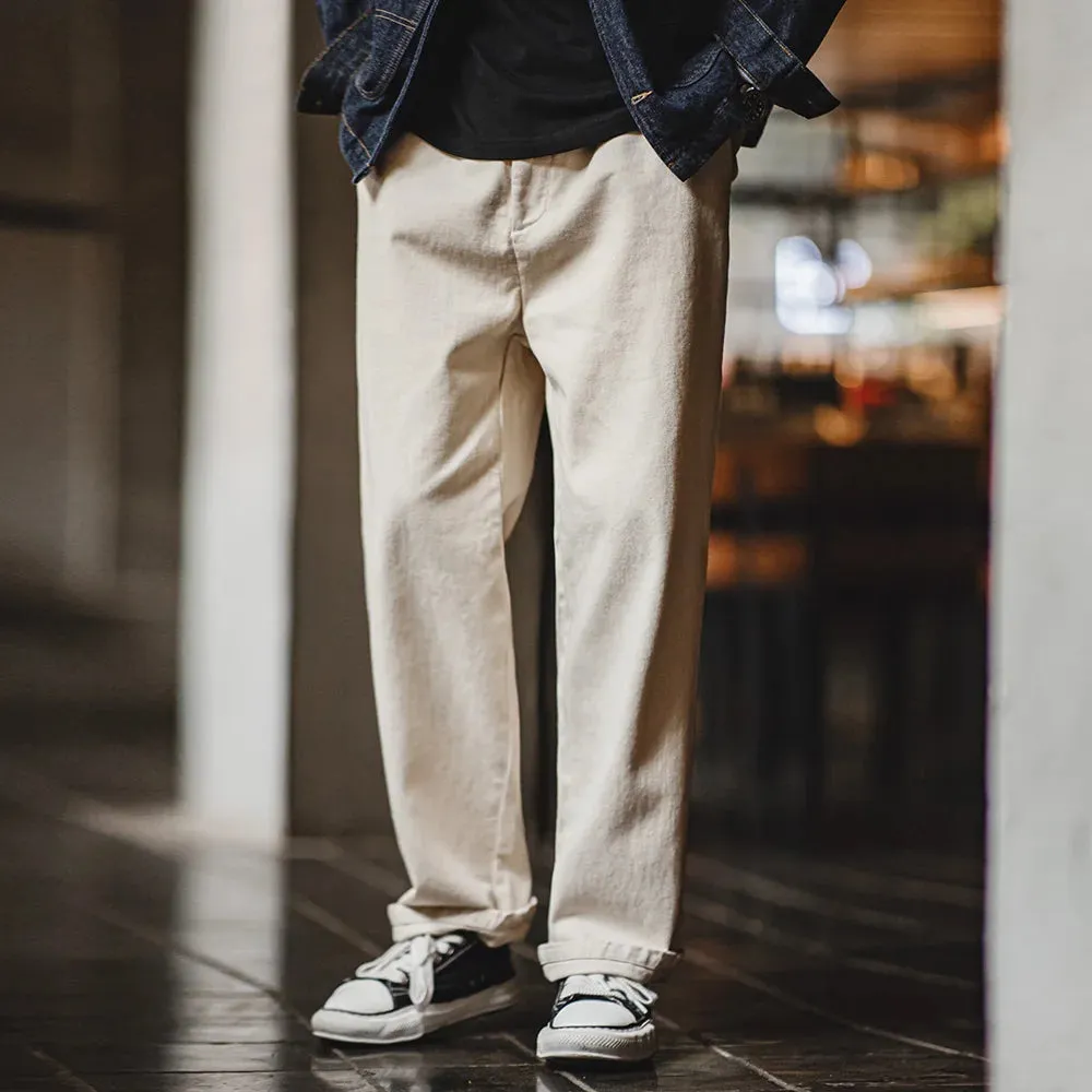 Retro Off-white 100% Cotton Jeans Cleanfit Loose Straight Denim Pants