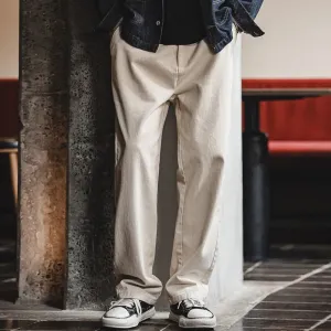 Retro Off-white 100% Cotton Jeans Cleanfit Loose Straight Denim Pants