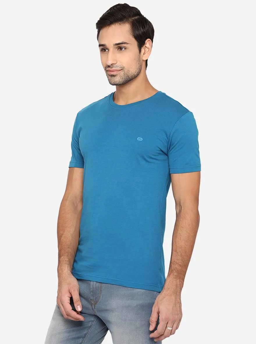 Seaport Blue Solid Slim Fit T-Shirt | JadeBlue