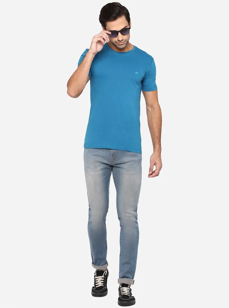 Seaport Blue Solid Slim Fit T-Shirt | JadeBlue