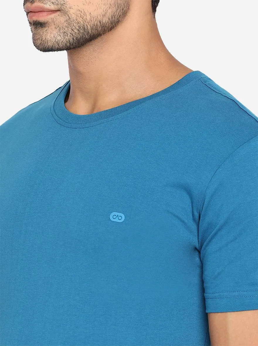 Seaport Blue Solid Slim Fit T-Shirt | JadeBlue