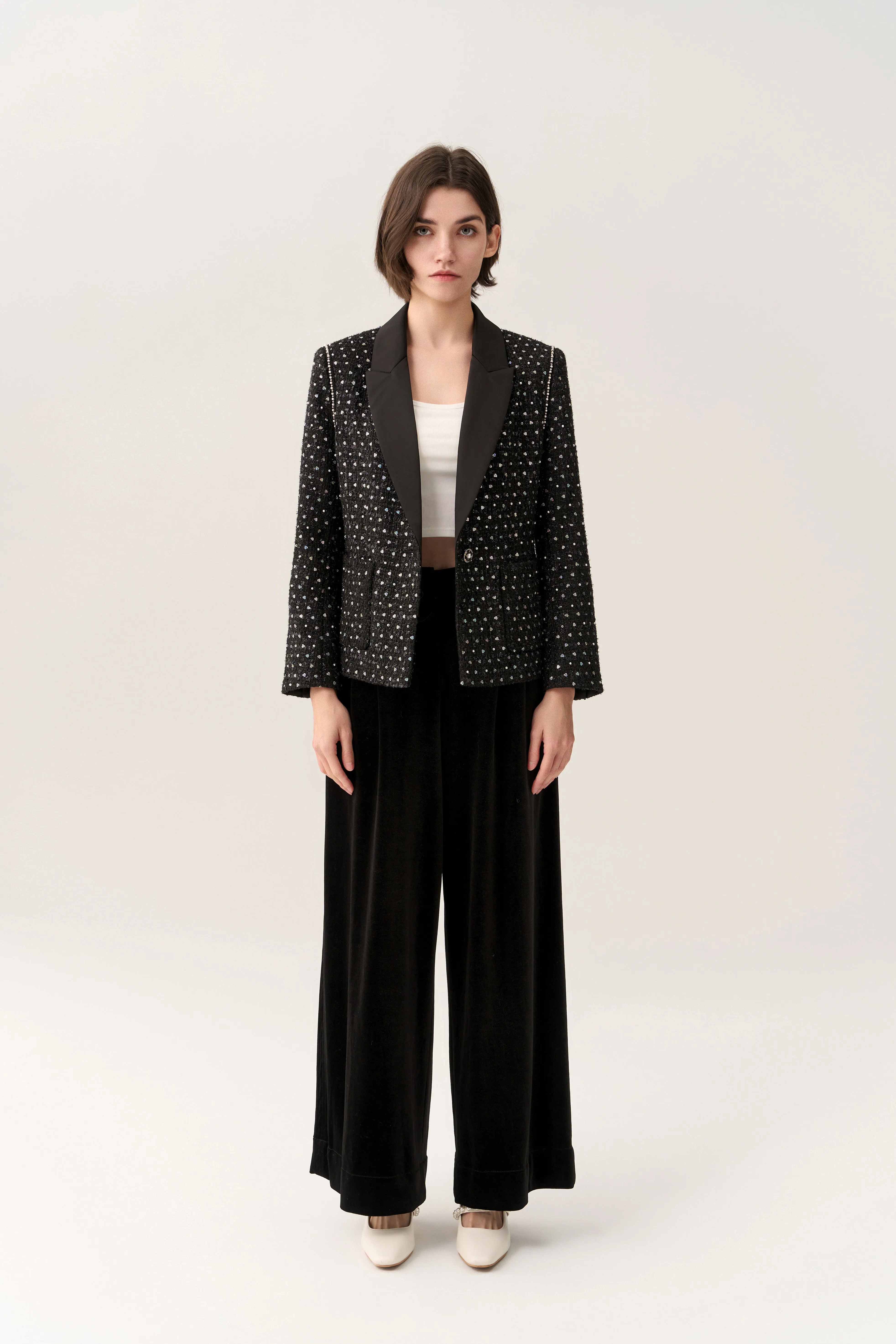 Sequin-and-pearl Embellished Peak Lapel Jacket