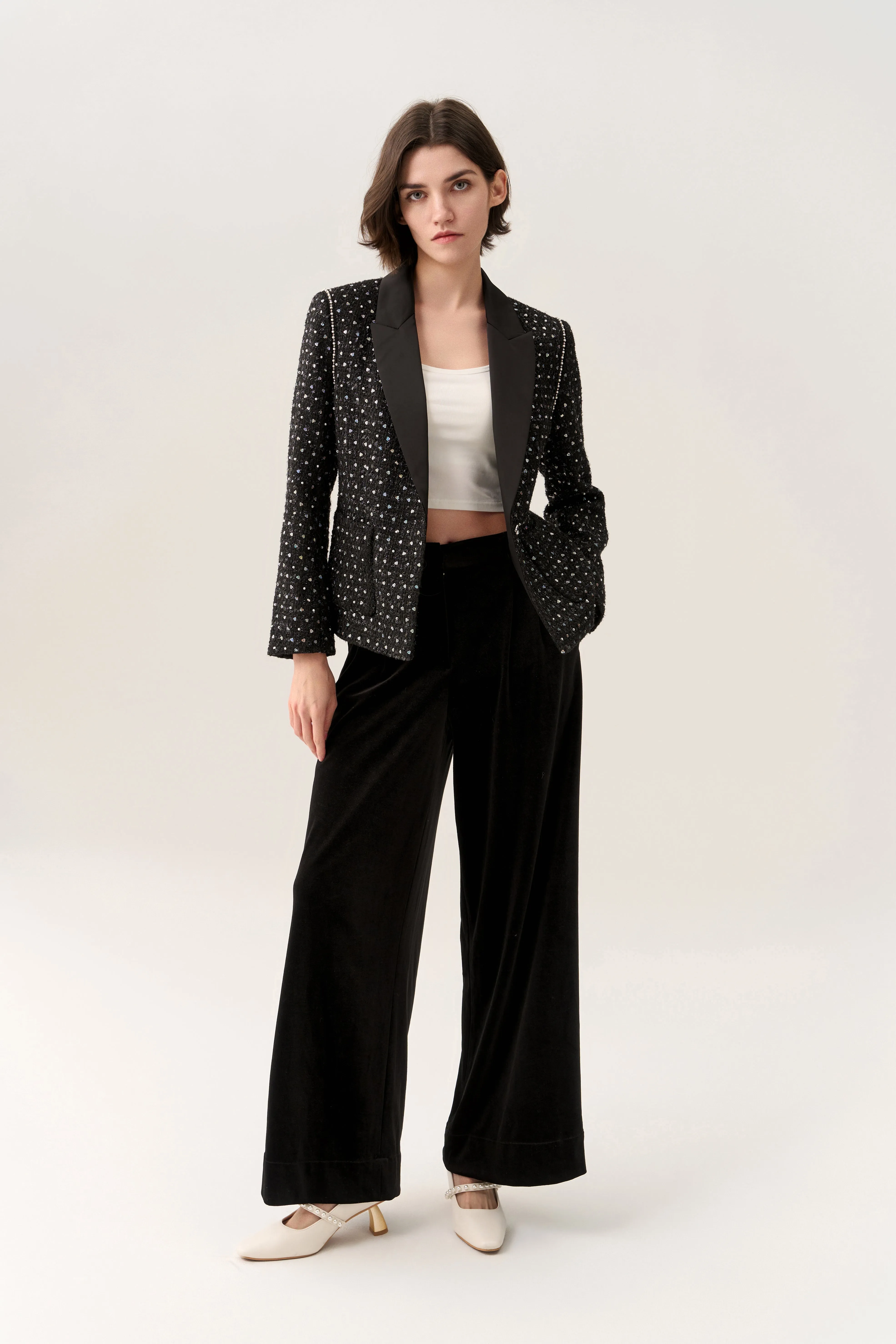 Sequin-and-pearl Embellished Peak Lapel Jacket