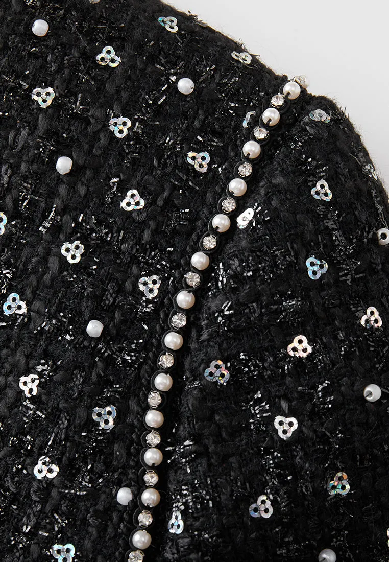 Sequin-and-pearl Embellished Peak Lapel Jacket