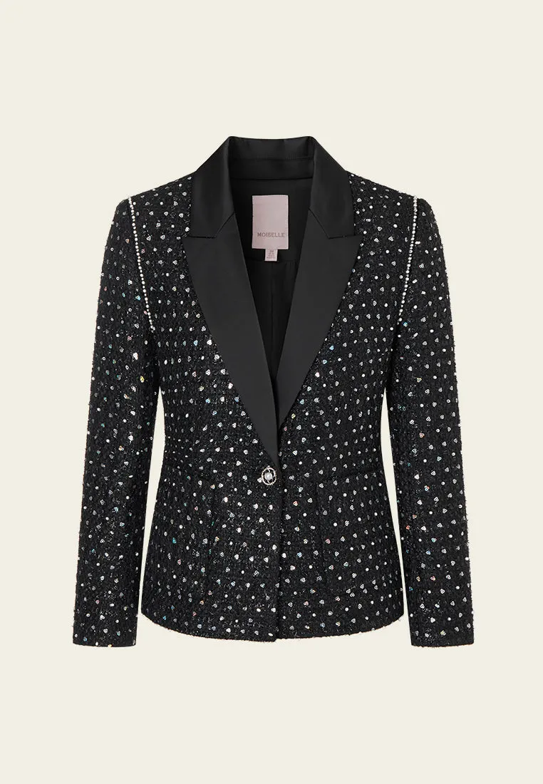 Sequin-and-pearl Embellished Peak Lapel Jacket