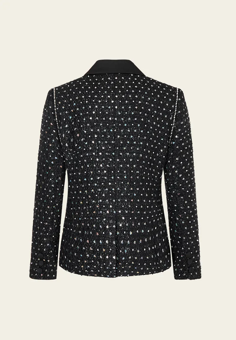 Sequin-and-pearl Embellished Peak Lapel Jacket