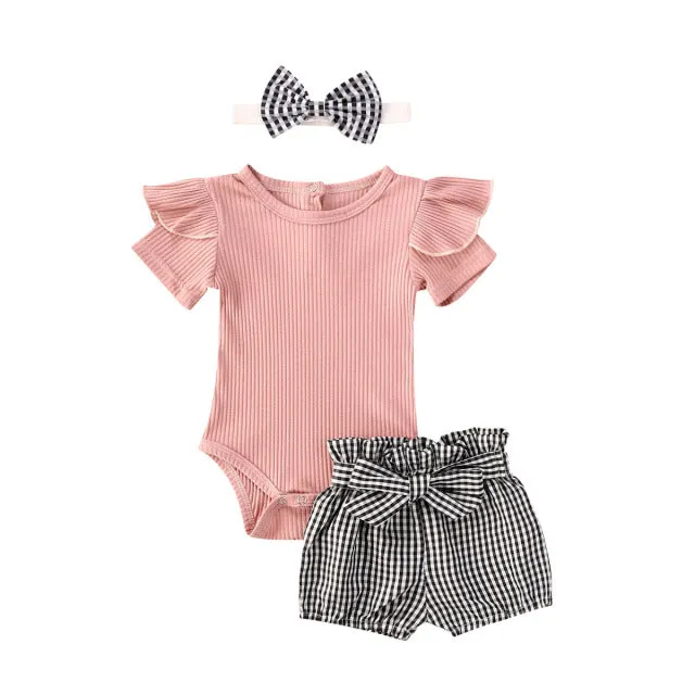 Toddler Infant Baby Girl Cotton Casual Outfits Set. Leopard Shorts plus Headband