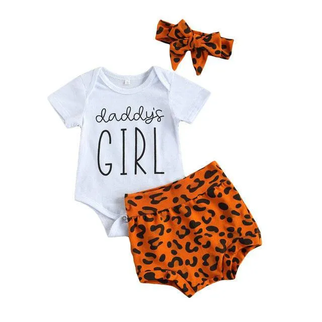 Toddler Infant Baby Girl Cotton Casual Outfits Set. Leopard Shorts plus Headband
