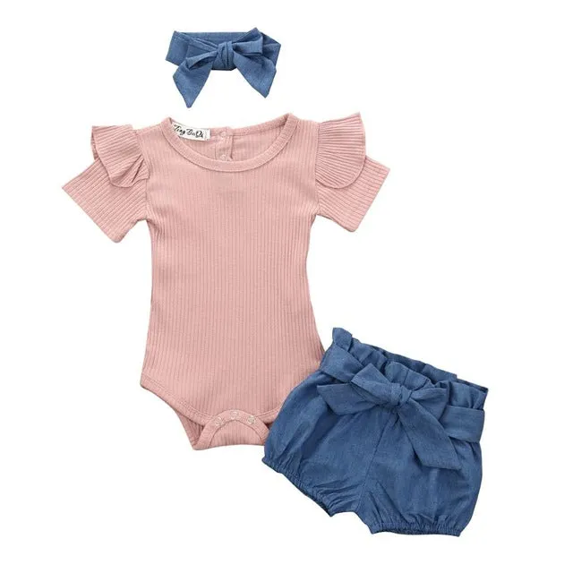 Toddler Infant Baby Girl Cotton Casual Outfits Set. Leopard Shorts plus Headband