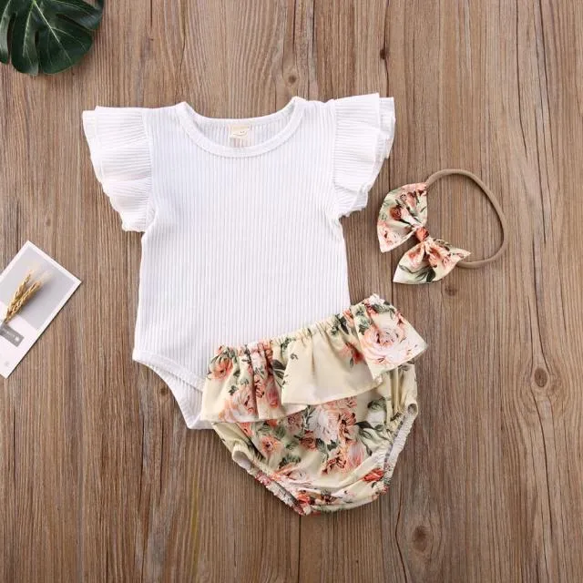 Toddler Infant Baby Girl Cotton Casual Outfits Set. Leopard Shorts plus Headband