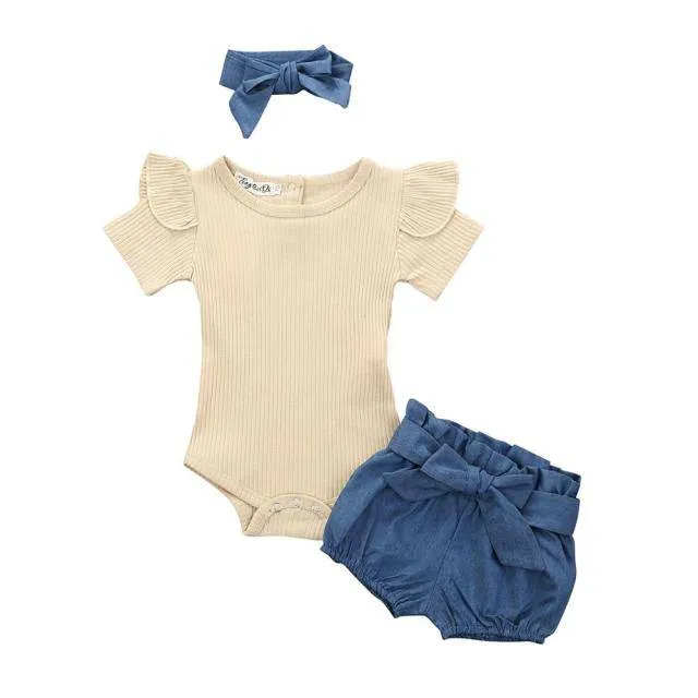 Toddler Infant Baby Girl Cotton Casual Outfits Set. Leopard Shorts plus Headband