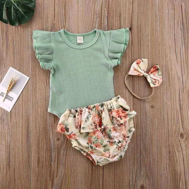 Toddler Infant Baby Girl Cotton Casual Outfits Set. Leopard Shorts plus Headband