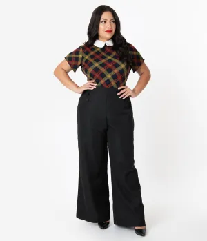 Unique Vintage Plus Size Black Wide Leg Rogers High Waisted Pants