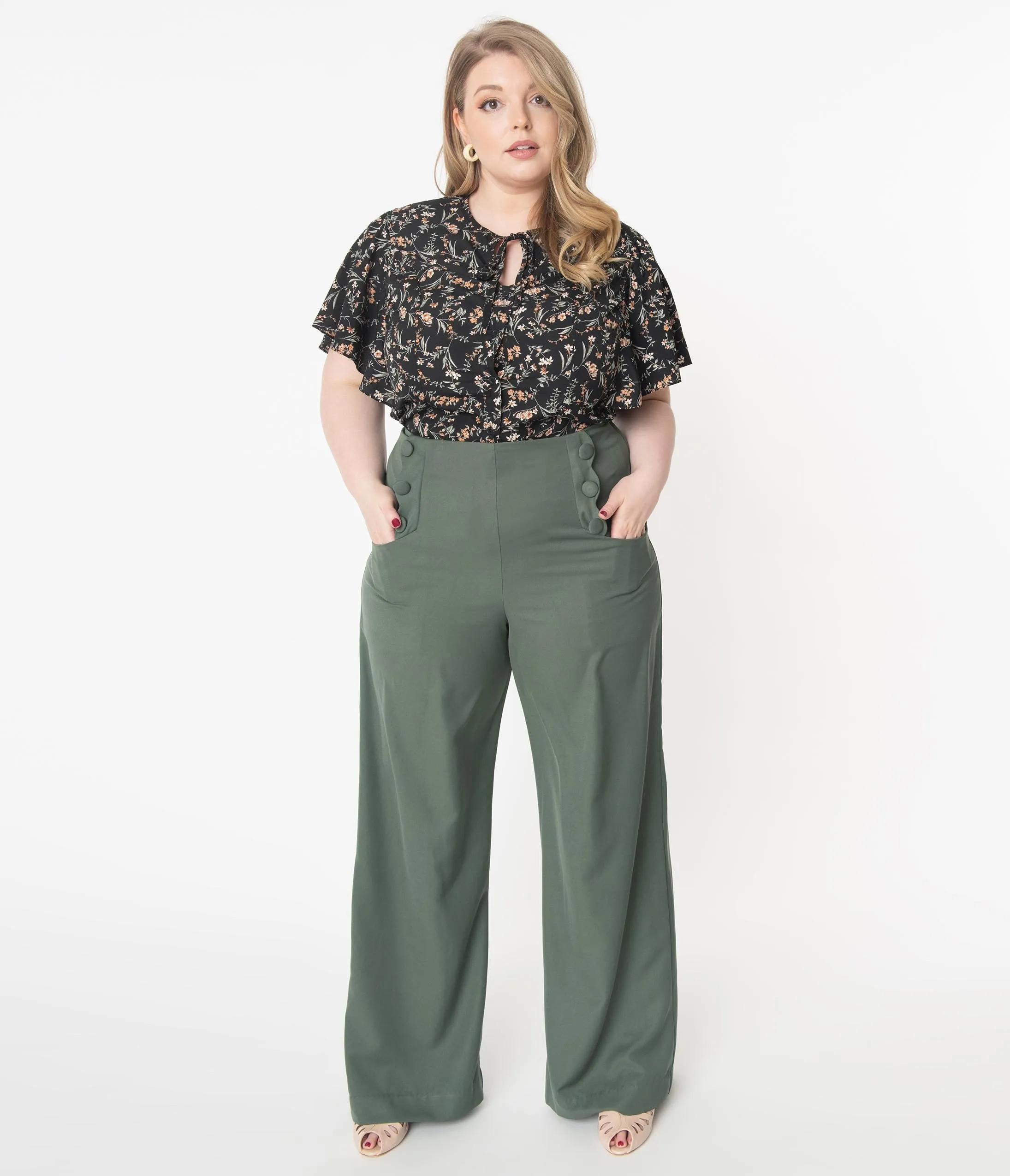 Unique Vintage Plus Size Olive Wide Leg Rogers Pants