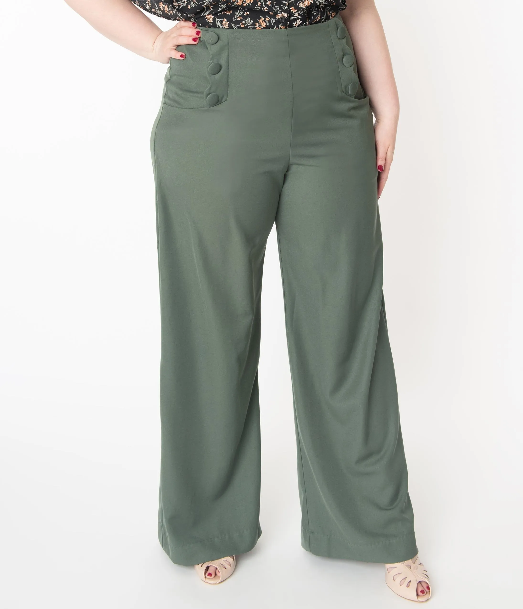 Unique Vintage Plus Size Olive Wide Leg Rogers Pants