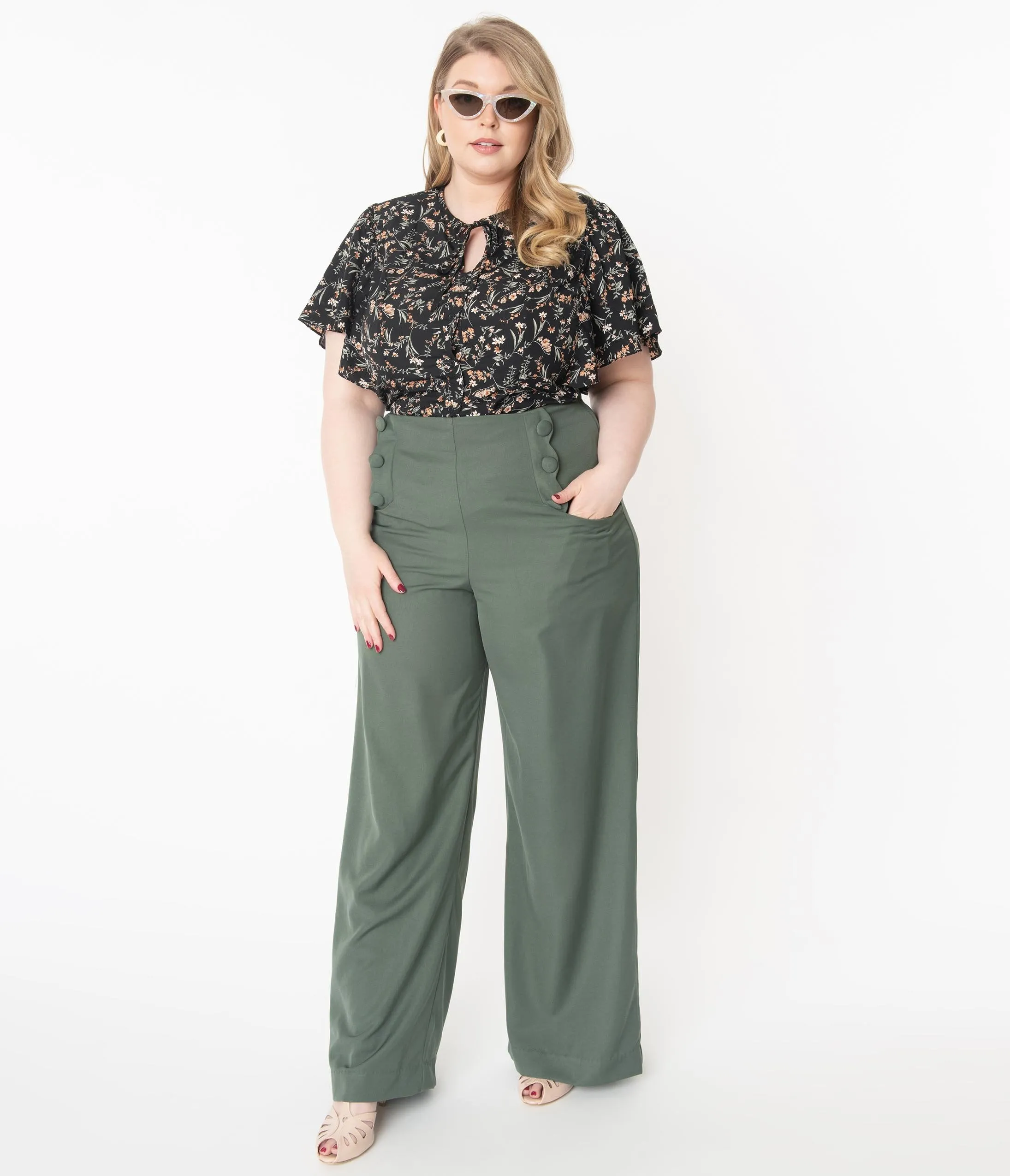 Unique Vintage Plus Size Olive Wide Leg Rogers Pants