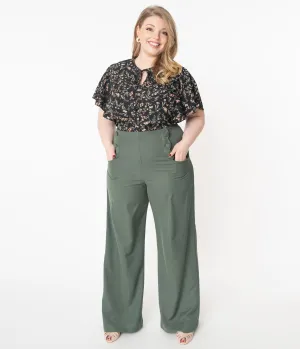 Unique Vintage Plus Size Olive Wide Leg Rogers Pants