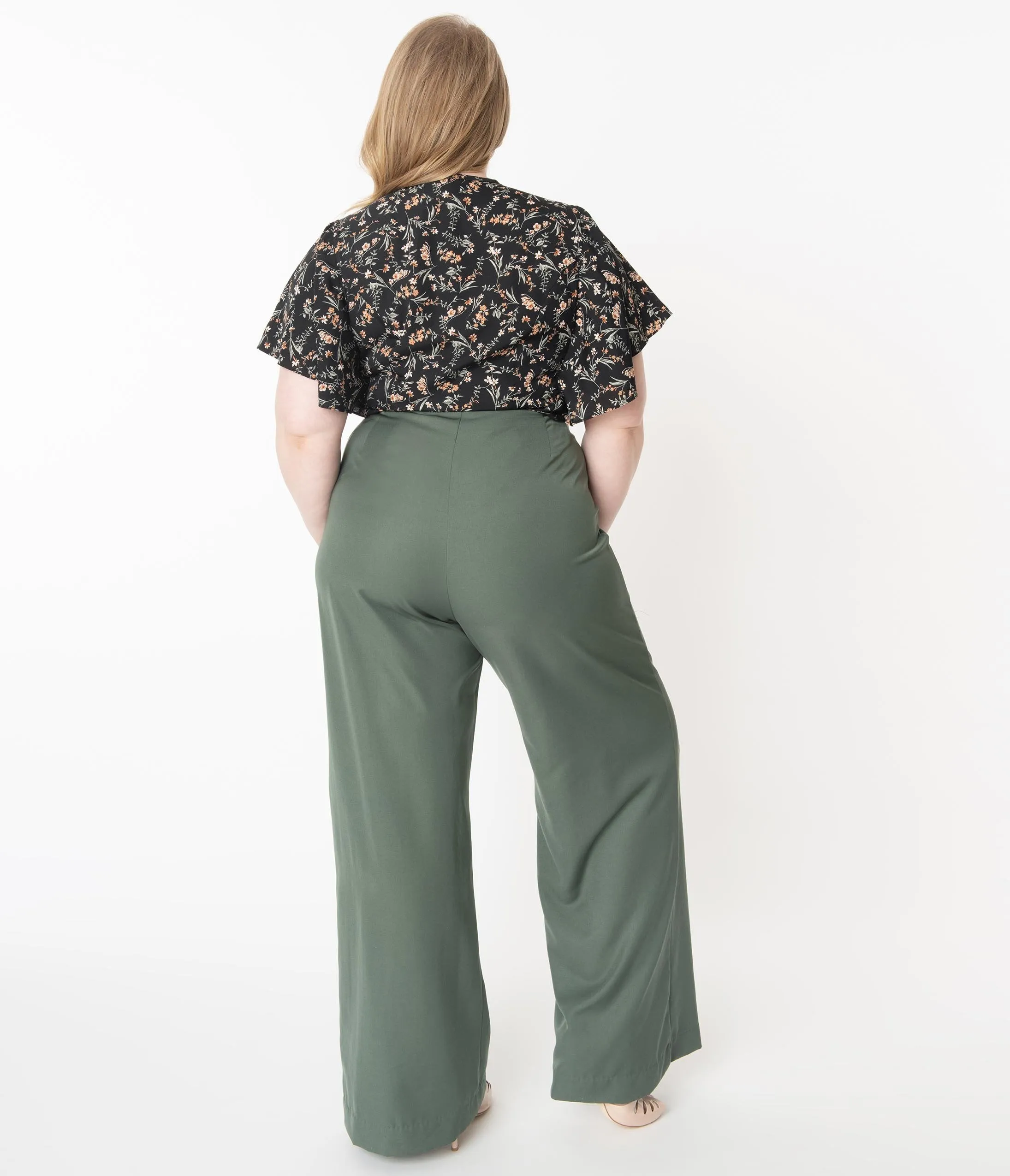 Unique Vintage Plus Size Olive Wide Leg Rogers Pants