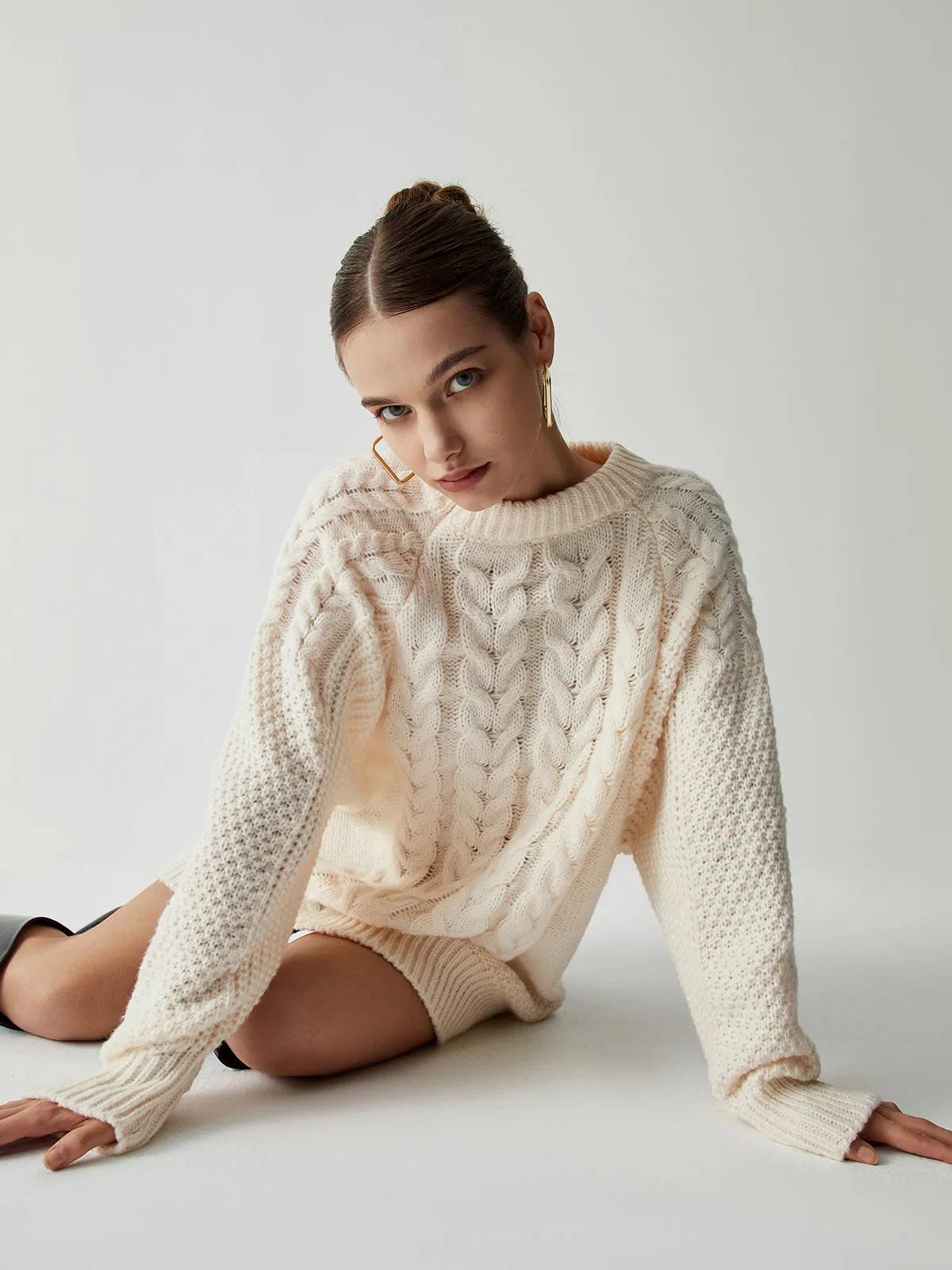 Wenkouban-Christmas Thanksgiving outfits_Chunky Cable Graceful Knit Oversized Sweater