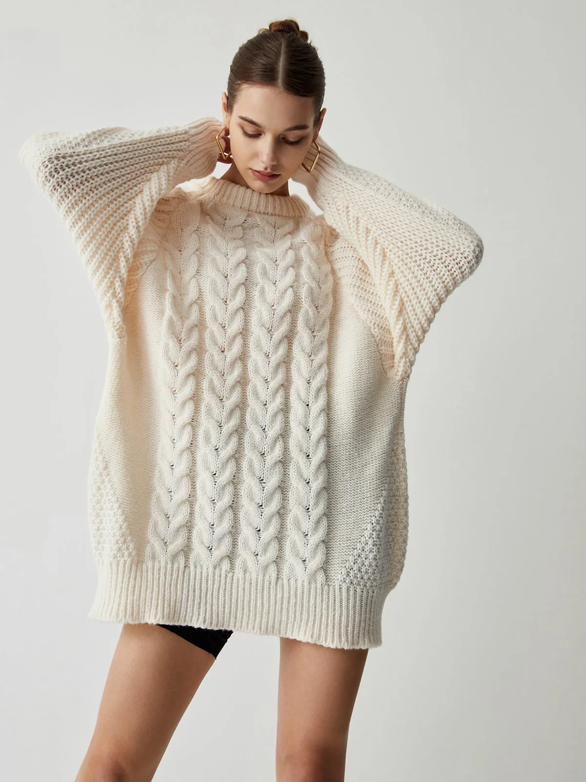 Wenkouban-Christmas Thanksgiving outfits_Chunky Cable Graceful Knit Oversized Sweater
