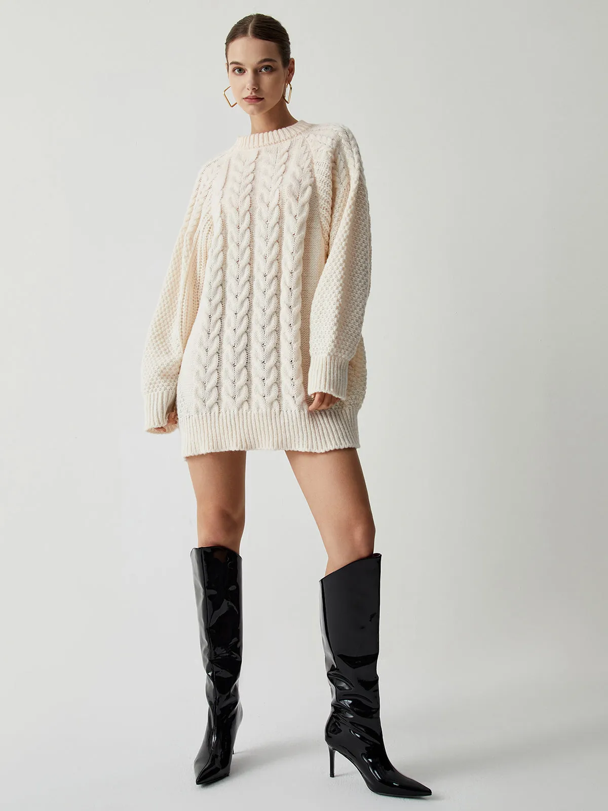 Wenkouban-Christmas Thanksgiving outfits_Chunky Cable Graceful Knit Oversized Sweater