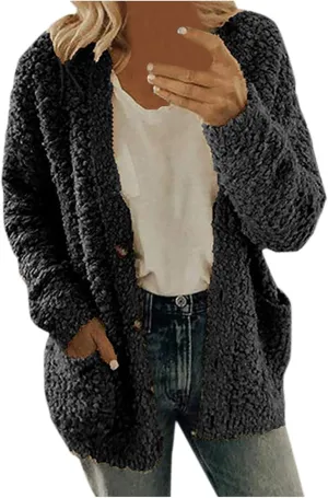Winter Coat for Women 2024 Soft Fleece Jacket Fuzzy Sherpa Cardigan Open Front Fleece Button Down Warm Casual Sweater