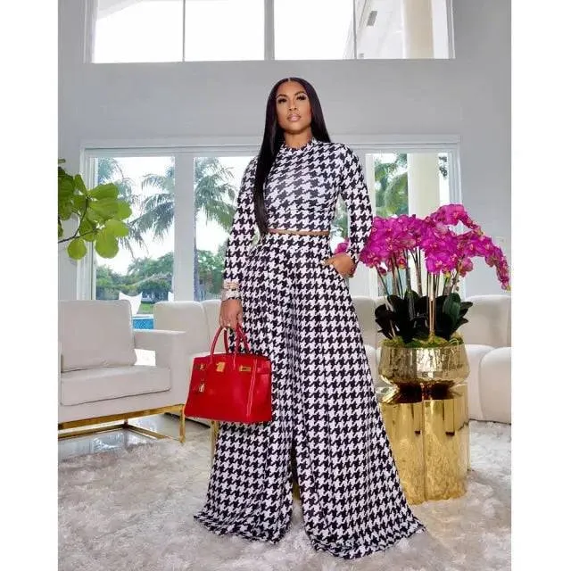 Women Set Striped O-neck Long Sleeve Tops Long pants Casual Outfits