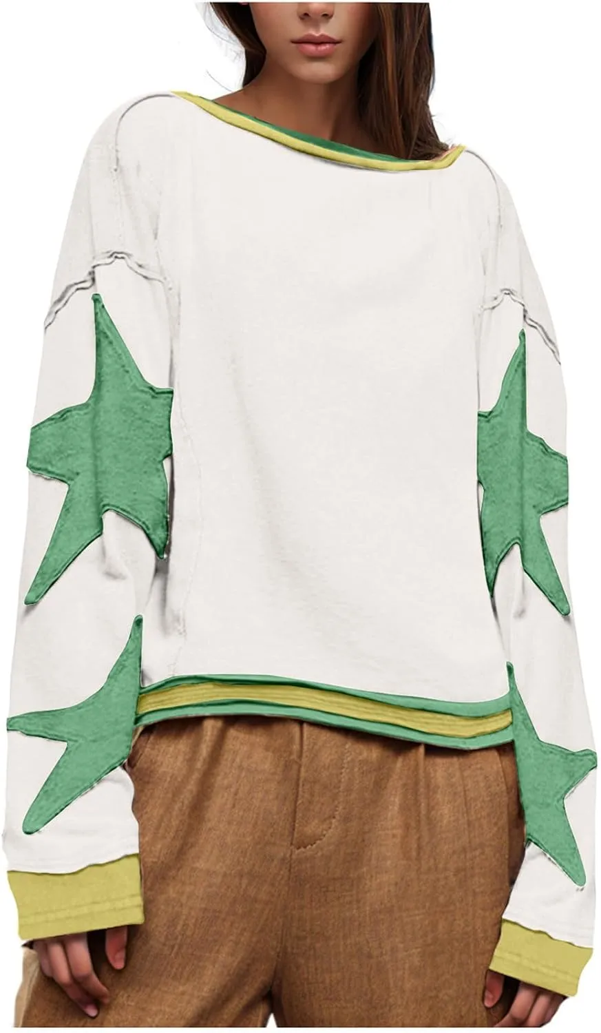 Womens Oversized Star Hoodies Long Sleeve Casual Shirts Drop Shoulder Vintage Graphic Pullover Sweatshirt Y2k Tops