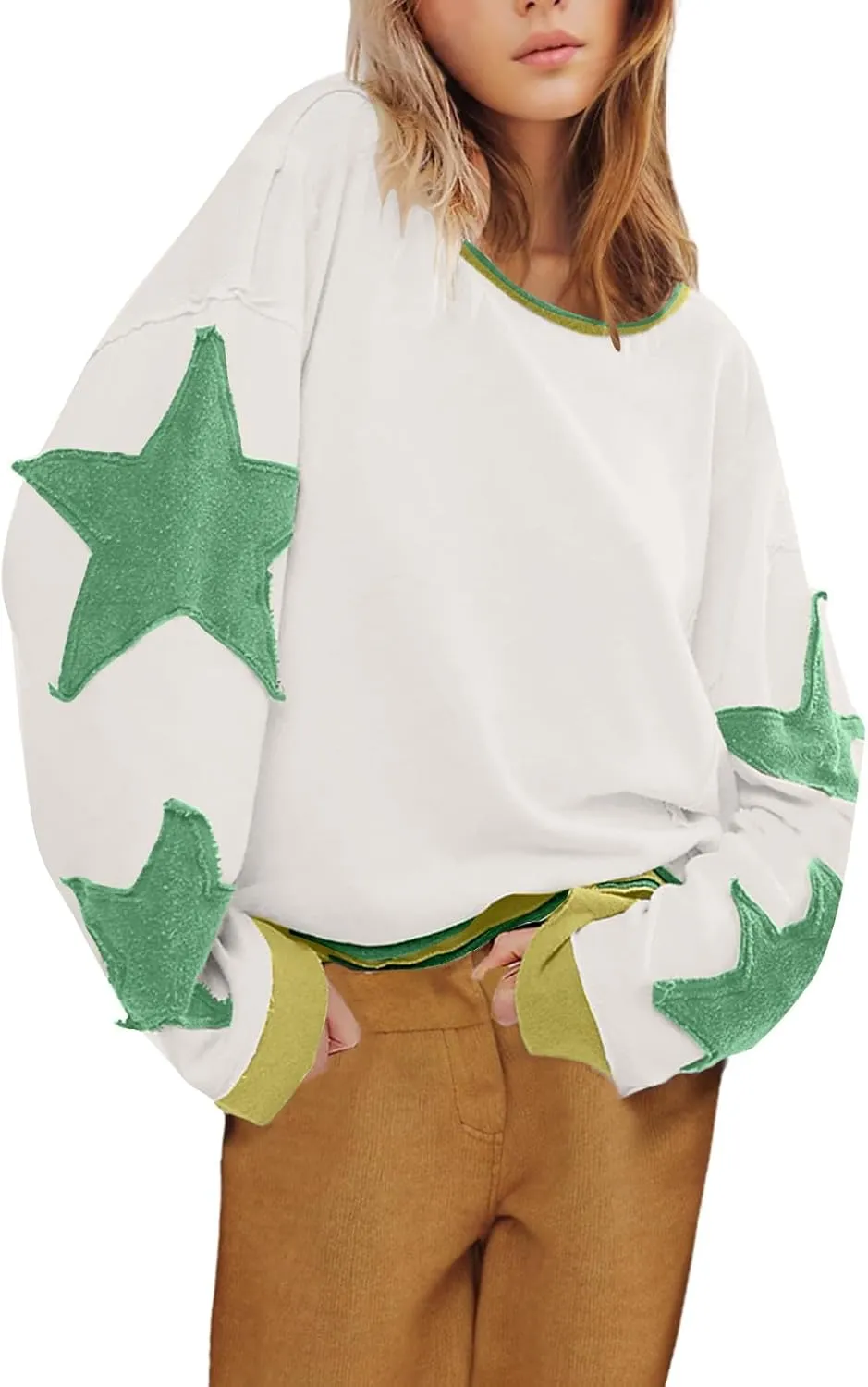 Womens Oversized Star Hoodies Long Sleeve Casual Shirts Drop Shoulder Vintage Graphic Pullover Sweatshirt Y2k Tops